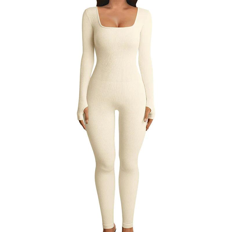 Seamless Long Sleeve Jumpsuit Ribbed