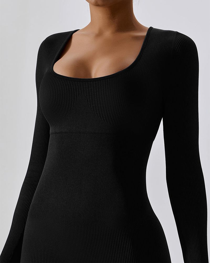 Seamless Long Sleeve Jumpsuit Ribbed