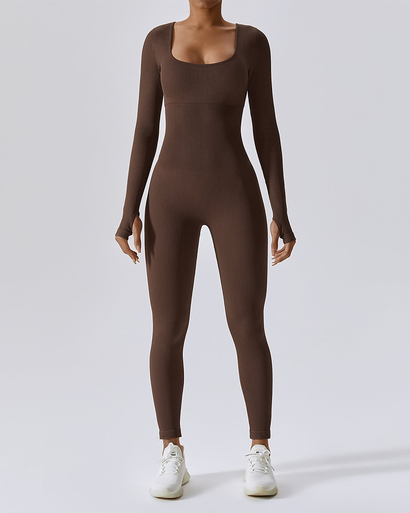 Seamless Long Sleeve Jumpsuit Ribbed