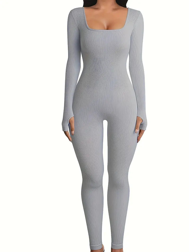 Seamless Long Sleeve Jumpsuit Ribbed